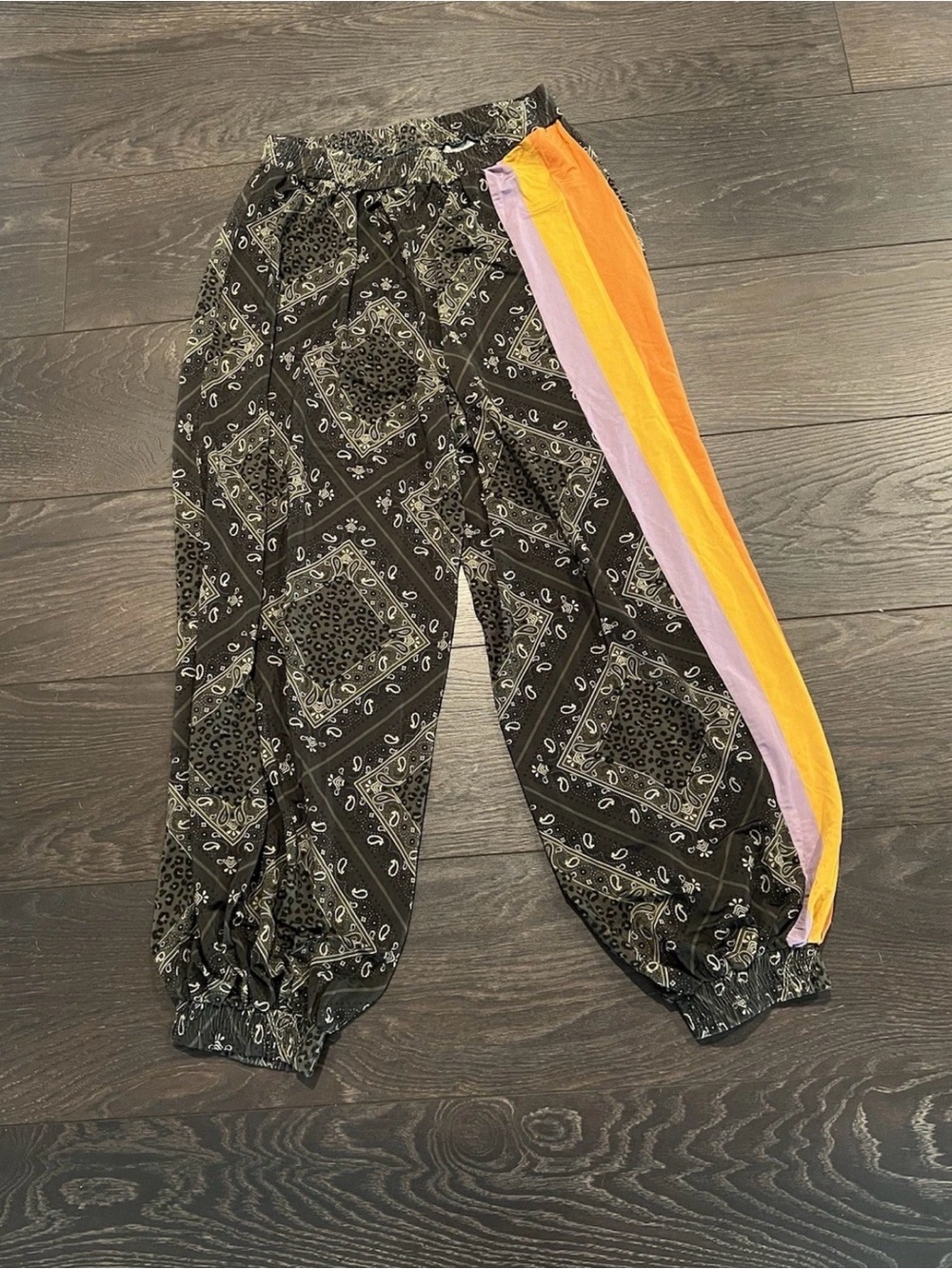 FARM Rio Black Bandana Joggers with Purple and Orange Side Stripes